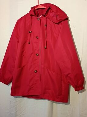 Vintage Blair Red Pink Hooded Trench Coat, Lightweight, Big Pockets, Sz 16, NWOT